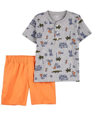 Toddler Tropical Henley and Orange Shorts Set