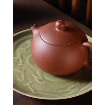 觀復越窯青瓷龍紋盤文化秘色瓷賞盤家用中式高檔干泡臺壺承茶點碟