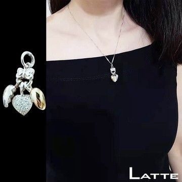 LATTE 心動雙色 925瑞士純銀立體心型墬飾項鍊(MIT)