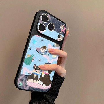 可愛小狗圖案適用蘋果17手機殼小羊皮蘋果16保護套15新14外殼13/12