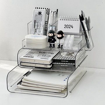 台灣現貨🔥桌面收納盒 文具收納盒 文件整理盒 桌上收納盒 書本收納盒 壓克力收納 辦公室收納 筆筒 書架 透明收納