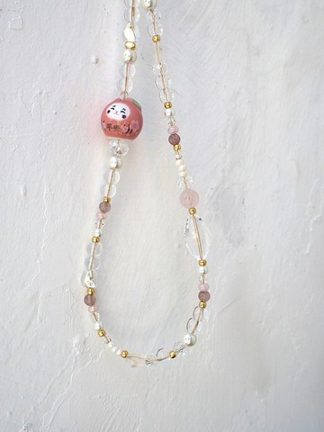 戀愛成就 粉紅色招財貓 粉晶 手機掛飾 電話繩 附送連接墊