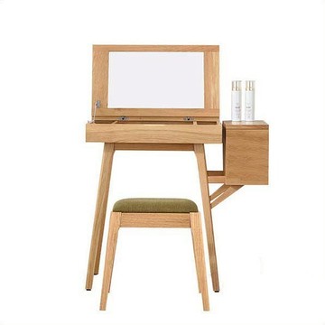 白橡木化妝桌 TB028｜北歐風實木化妝桌・多功能書桌・附鏡與椅凳