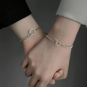 925純銀雙環情侶手鏈一對情侶款設計感小眾 520情人節禮物送女友