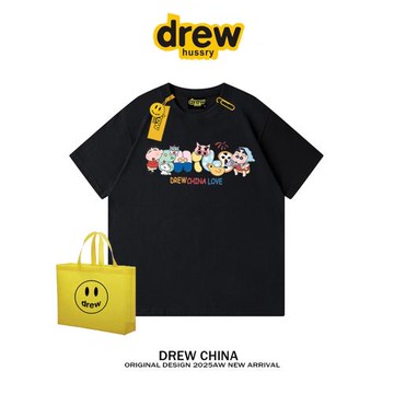 drew美式潮牌蠟筆小新趣味印花短袖t恤男女休閑寬松bf情侶半袖tee