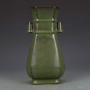 宋官窯綠釉貫耳瓶古董古玩收藏品真品老瓷器復古瓷器花瓶擺件老貨