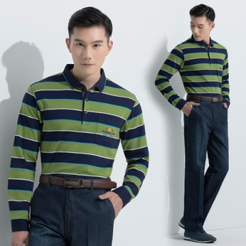 JOHN DUKE 經典紳士條紋配色POLO衫_藍綠(60-6V2559)