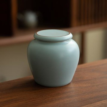 德化陶瓷【茶葉罐】300ml精工汝窯茶倉中號/家用/便攜存茶/膚感