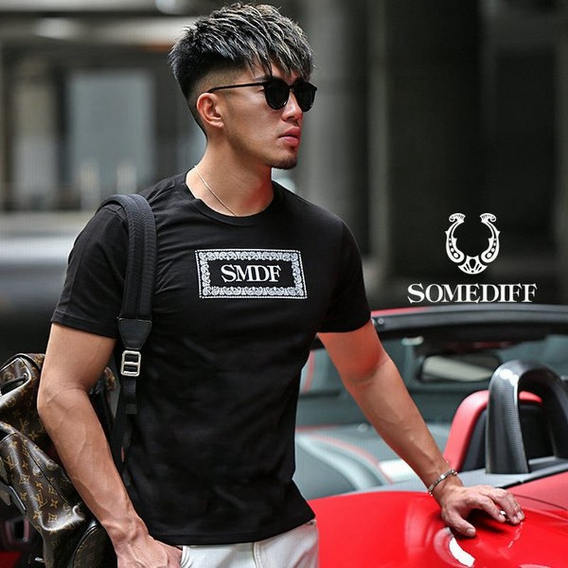 ブランド Tシャツ メンズ おしゃれ 半袖 カットソー 半袖tシャツ タイト 細め クルーネック Uネック ロゴ 春 春服 春物 Somediff Smdf サムディフ 通販 Lineポイント最大get Lineショッピング