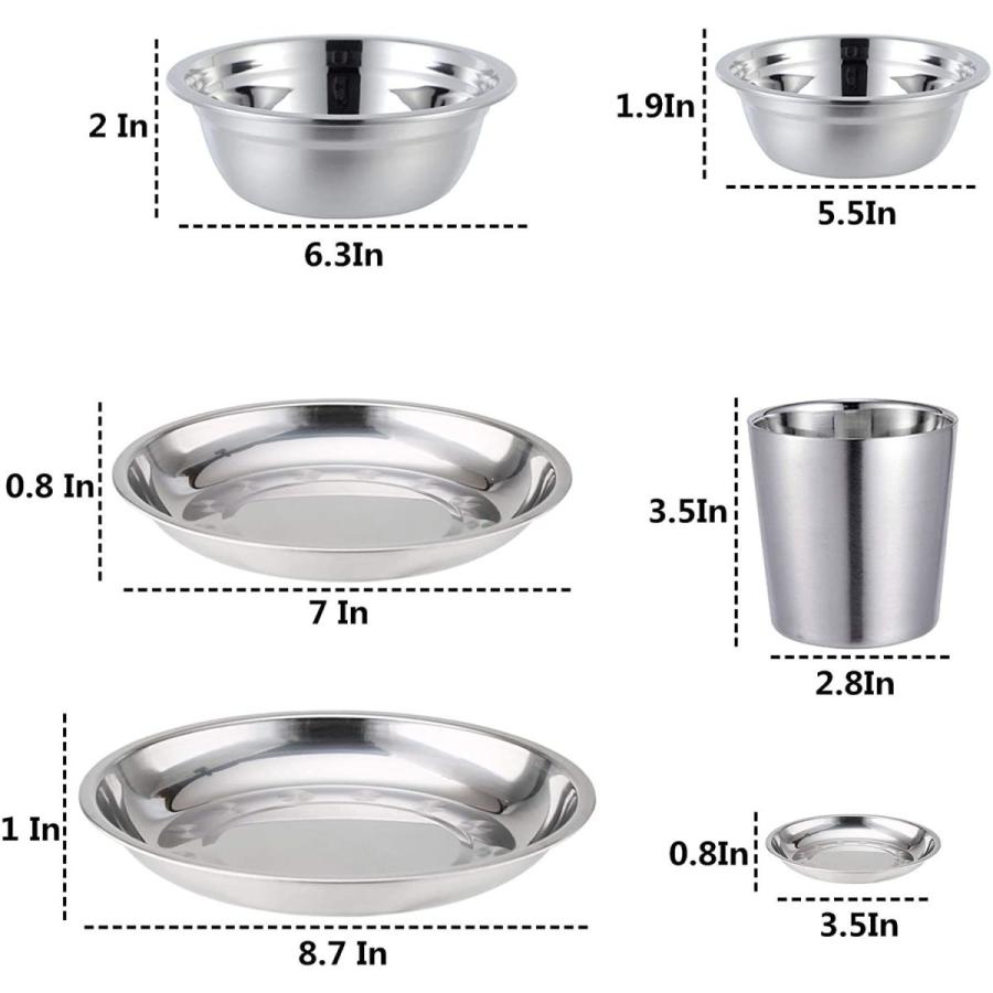 Stainless Steel Plates,Bowls,Cups and Spice Dish. Camping Set (24-Piec