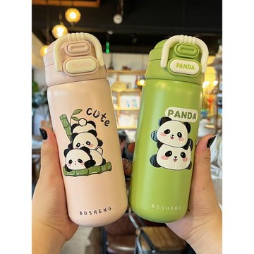 熊貓兒童保溫杯男孩一年級上學專用雙飲吸管杯子小學生便攜水壺女