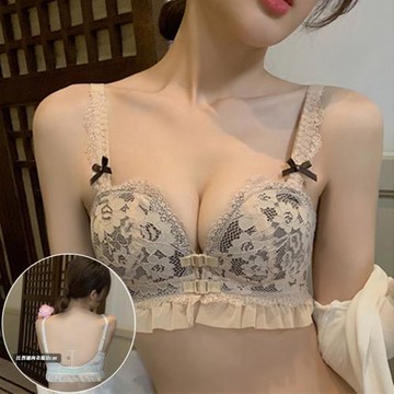 新爆款無肩帶美背內衣女防滑聚攏U型無鋼圈雙前扣文胸加厚A小胸罩