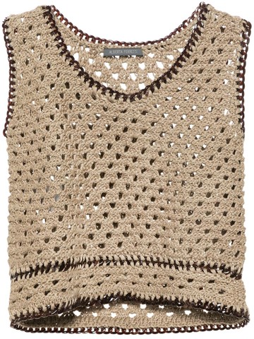 Alberta Ferretti - chain-link detail open-knit top - women - Linen/Flax - 44 - Neutrals