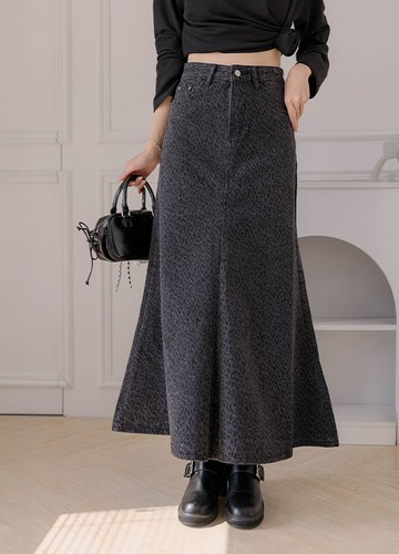 灰黑豹紋牛仔長裙