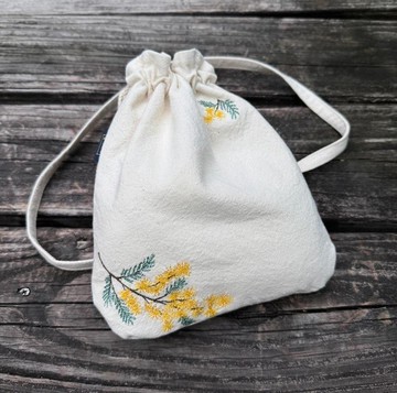 金合歡 刺繡束口袋 兩用束口袋側背包