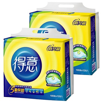 得意 連續抽取式花紋衛生紙 柔軟升級 細緻棉柔 400度高溫殺菌處理  12包  2袋