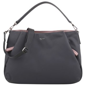 agnes b. 金屬agnes b.字束口雙層尼龍兩用包(外灰X內粉)中