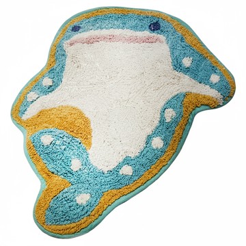 Tomo 日本療癒海洋生物地墊 可愛造型 柔軟舒適 吸水防滑  鯨鯊款 白色 + 藍色  1片  53 x 46cm