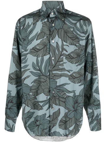 TOM FORD - Hibiscus-print long-sleeve shirt - men - Lyocell/Cupro - 40 - Blue
