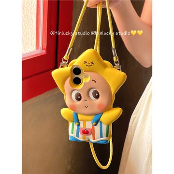 Hinlucky卡通彩色條紋背帶褲星星人適用蘋果17手機殼iphone16promax新款15硅膠軟殼14防摔保護套13斜跨長掛繩