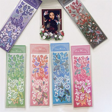 韓國ins燙銀鐳射復古蝴蝶咕卡貼紙夢幻小卡裝飾追星手賬素材貼畫