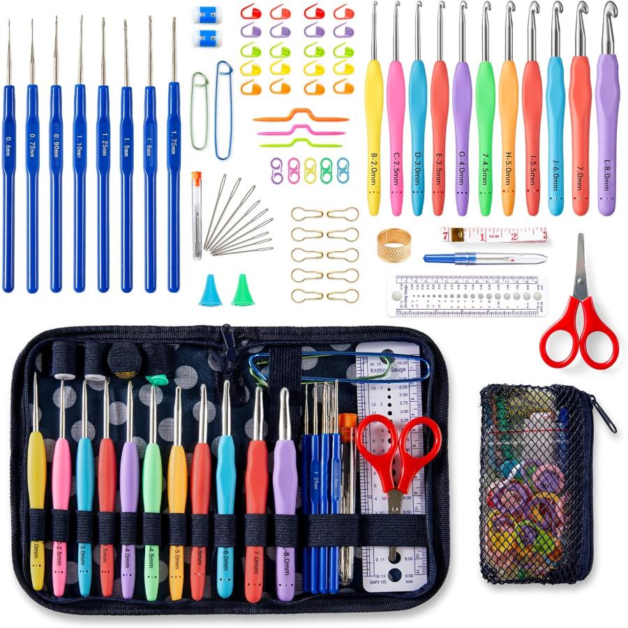 Inscraft 82 Pcs Crochet Hook Set  19 Sizes 0.6mm-8mm(L)  Ergonomic Soft Grip Handles Crochet Needles (11 Sizes) with Bag for Arthritic Hands  Croch