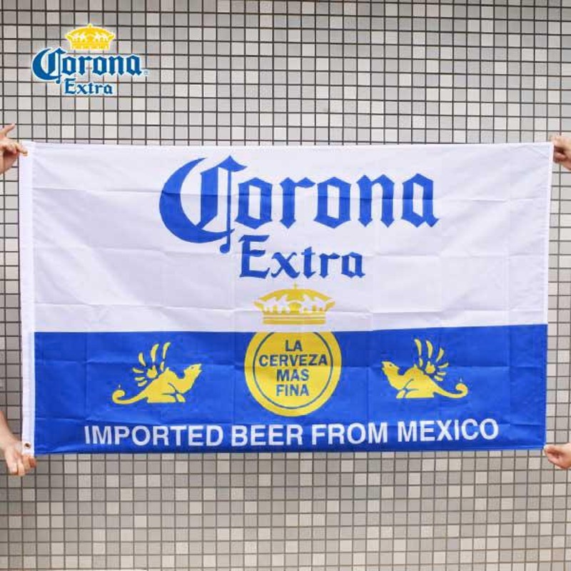 コロナビール フラッグ ホワイト ブルー コロナエキストラ コロナ メキシコビール corona extra メキシコ 雑貨 タペストリー 旗 バナー  インテリア メキシカン | LINEショッピング