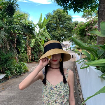 孫儷同款海邊度假出游防曬遮陽帽女大檐草編防紫外線沙灘帽太陽帽1入