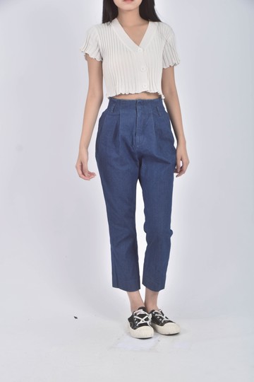 (S) leur logette jetit高腰丹寧牛仔質感收腰藍色長褲