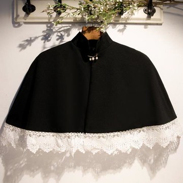 新款套頭蕾絲立領披肩復古經典赫本風小外套百搭寬松短款坎肩斗篷