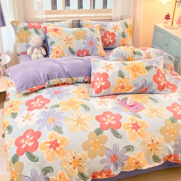 Aaron艾倫生活家 厚磅款頂級法蘭絨被套床包組3件組  幸運花海  單人  被子 + 床墊套 + 枕套