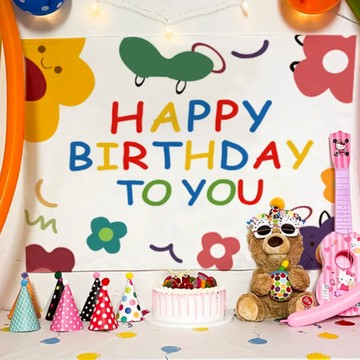 薄款生日掛布 附釘子、掛勾  100 x 70cm  花朵  1件