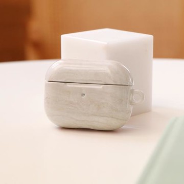 原創米色大理石光面耳機殼適用于airpods4硬殼pro保護套ins新款1/2/4代