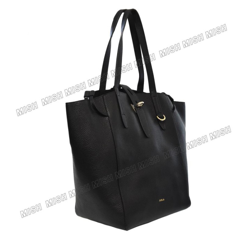 【美品】FURLA NET L トートバッグ レザー シボ革 A4可 ブラックヨコ28〜52cm