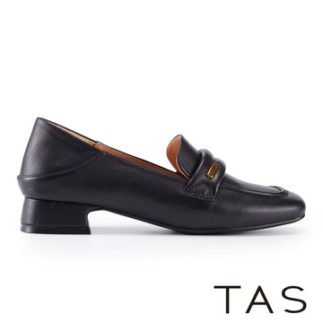 TAS 氣質真皮方頭樂福低跟鞋 黑色 #45086