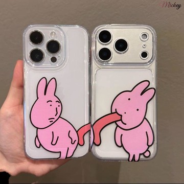 搞怪兔子情侶適用蘋果17161514手機殼13/12pro透明XS/XR/7P11軟殼