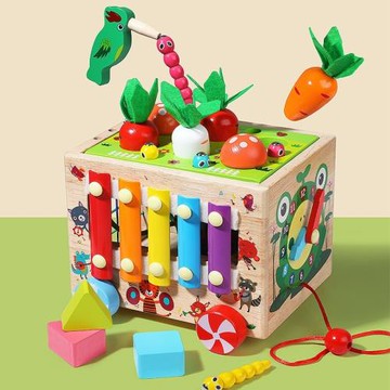 嬰兒童形狀配對繞珠百寶箱寶寶釣魚早教益智積木抓蟲子拔蘿卜玩具