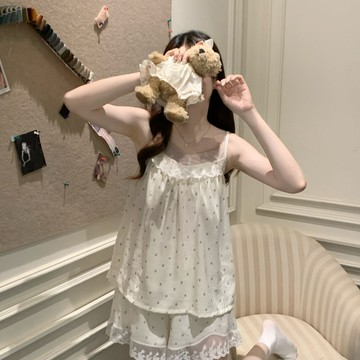 ✨台灣出貨✨帶胸墊夏季吊帶新款睡衣女甜美純欲可愛小仙女套裝家居服可外穿