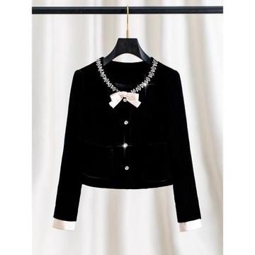 真絲絨金絲絨重工水鉆高端桑蠶絲植絨絲絨真絲上衣外套女MIU名媛