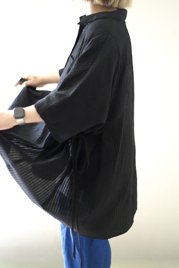 立體直紋綁帶襯衫洋裝