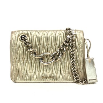 miu miu金色羊皮翻蓋鍊條包