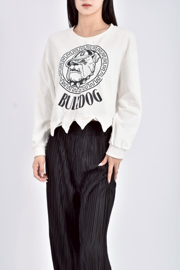 (L) brand質感印花白色長袖上衣