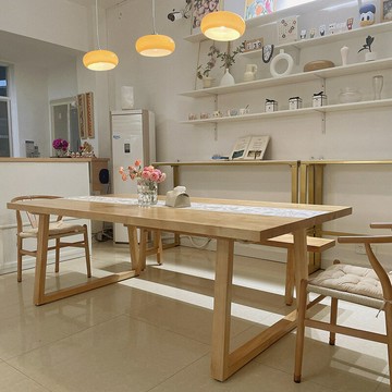 ??快速出貨?? 公司貨 北歐現代休閑原木餐桌椅組合長方形家用客廳純實木長條吃飯桌