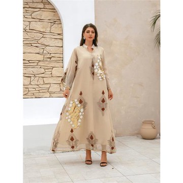 ZD044中東跨境電商爆款女士長袍穆斯林珠片繡花阿拉伯連衣裙Abaya