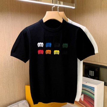 歐洲站潮流刺繡上衣針織短袖男 夏季新款修身高級黑色男士短袖t恤