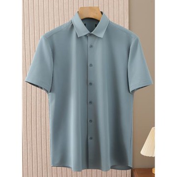 海大牌剪標冰絲短袖襯衫男士 夏季速干透氣純色休閑襯衣男裝2Y031