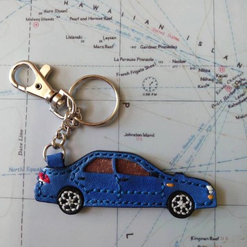 速霸陸impreza cg8汽車皮革鑰匙圈 (寶藍色) - 手工縫製