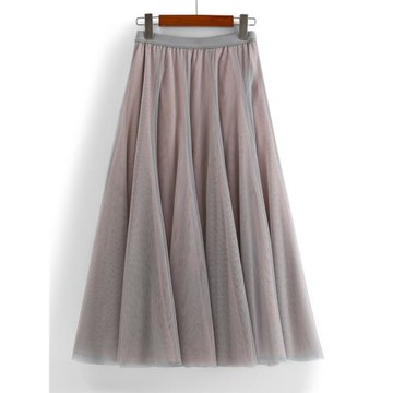 2025夏季新大擺網紗半身裙中長款高級黑灰撞色蓬蓬紗裙仙女a字裙