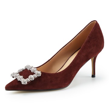 TAS 浪漫華麗鑽飾真皮尖頭高跟鞋 酒紅 #44504