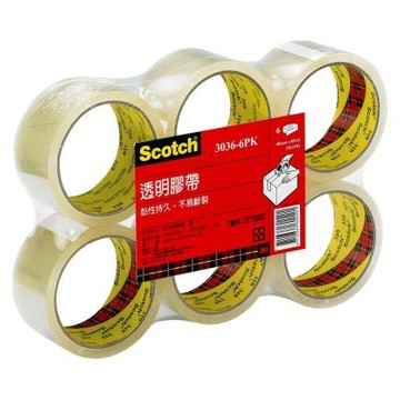 3M Scotch 封箱膠帶 OPP透明膠帶 48mm x 90y 6捲/束 3036-6